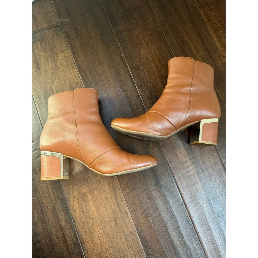 DKNY Women's‎ Crosbi Leather Ankle Booties Caramel Brown Size 8.5 Casual